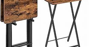 Folding TV Tray Table, TV Trays for Eating Set of 4 with Stand, Folding TV Dinner Tables for Small Space, Easy Assembly, Space Saving, Stable and Durable, Rustic Brown and Black BF20BZP401