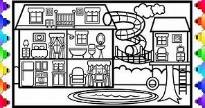 How to Draw a House, Slide and Tree House 💙🏡💚 Visit Rainbowplayhouse.com Print and color with me!