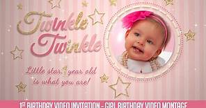 First Birthday Invitation Video Twinkle Twinkle Little Star - Baby Girl