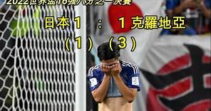 日本 1 ： 1 克羅地亞；點球 1 ： 3；點球告負，日本十二碼四罰一中，止步16強；2022世界盃16強八分之一決賽