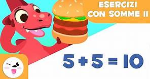 Esercizi di addizioni per bambini - Impara le addizioni Dino e gli hamburger - Matematica