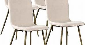 FurnitureR Modern Style Dining Chairs Set of 4, Comfy Side Chair with Fabric Seat Sturdy Metal Gold Legs for Kitchen Living Room Bedroom, Beige