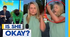 Reporter slaps herself trying to hit fly | Today Show Australia