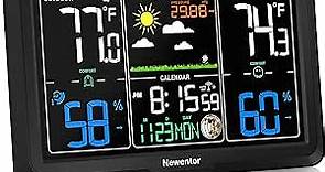 Newentor Weather Station Wireless Indoor Outdoor, Indoor Outdoor Thermometer Wireless, 7.5" Home Weather Stations with Atomic Clock, Temperature Humidity Gauge, Weather Forecast and Barometer, Black