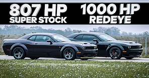1000 HP HELLCAT REDEYE vs 2021 HELLCAT SUPER STOCK // Street Race Comparison!