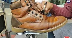 shoeshine how to properly clean and roll honey-colored boots with suede
