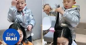Meet the adorable six-year-old HAIRDRESSER!!