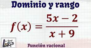Dominio y rango de f(x)=(5x-2)/(x+9) | Función racional | La Prof Lina M3