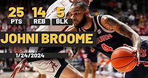Johni Broome Auburn Tigers 25 PTS 14 REB 5 BLKS vs Alabama Crimson