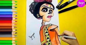 COCO-Cómo dibujar a Frida Kahlo-How to draw and coloring COCO Frida Kalho-Yaye