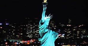 Statue of Liberty Island New York NYC Harbor Aerial View at Night Video Footage from Helicopter Tour