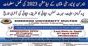 Emerson University Multan BS Programs 5th Semester (2.5 Years) Admissions Spring 2023 | Apply online
