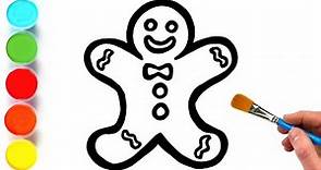 Gingerbread Man Christmas Drawing, Painting and Coloring for Kids | Let's Draw, Paint Together