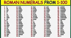 Roman Numerals from 1 to 100