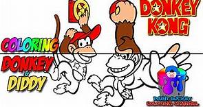 Coloring Donkey Kong and Diddy Kong - Nintendo Video Games Coloring Page for kids to Color and Play