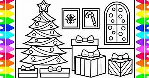How to Draw a Christmas Tree with Presents Under it 🎄🎁Christmas Drawing and Coloring Page for Kids