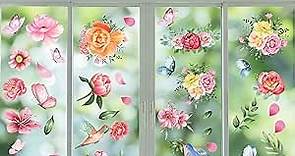 79PCS Spring Summer Window Clings - Spring Summer Window Clings for Glass Windows, Spring Summer Stickers for Window Decals, Double Sided Flower Window Clings for Bird Strikes Prevention(9 Sheets)