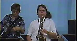 1986 - Sangamon State University Jazz Fusion Ensemble with Band Director Jerry Troxell, Diane Deline (sp?) (violin), Jane Hartmann (keyboards), John Hoekstra (keyboards), Paul Lerch (tenor), Rich Olson (drums), , and Jim Troxell (bass). Courtesy of UIS.