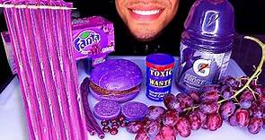 ASMR MOST POPULAR FOODS PURPLE FOOD JELLY NOODLES CHEESEBURGER OREOS FANTA JELLO TWIZZLERS EATING