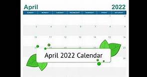 April 2022 Calendar Printable with Holidays