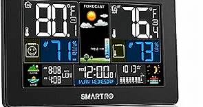 SMARTRO Weather Station Wireless Indoor Outdoor Thermometer for Home, Large Color Display Digital Ambient Weather Clock, Forecast Stations with Barometer, Temperature Humidity Monitor with Moon Phase