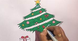 Christmas Tree drawing and coloring video for kids | How to draw Xmas tree| Cartoon Xmas tree