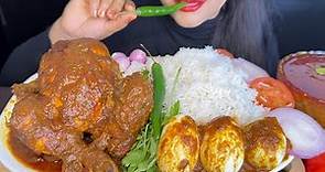 ASMR EATING SPICY WHOLE CHICKEN CURRY,EGG CURRY,BASMATHI RICE,GREEN CHILLI *FOOD VIDEOS*
