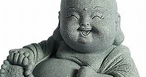 Little Buddha, Laughing Buddha Statue - Handmade Stone for Meditating Zen Fish Aquarium Tank Desktop Decor, Baby Buddha Figurine