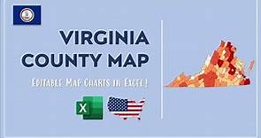 Virginia County Map in Excel - Counties List and Population Map