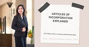 Articles of Incorporation Explained (Sections 13 and 14, Revised Corporation Code)