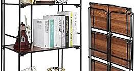No Assembly Folding Bookshelf, 3 Tier Black Bookshelf, Metal Book Shelf for Storage, Folding Bookcase for Office Organization and Storage, 12.6" D x 22.44" W x 42.13" H