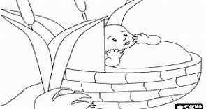 Basket with baby Moses in the river coloring page printable game
