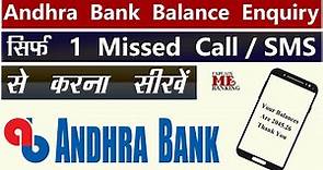 Andhra Bank Balance Enquiry Number | Andhra Bank Balance Check Through Missed Call And SMS