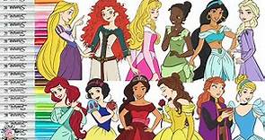 Disney Princess Coloring Book Compilation Belle Ariel Raya Elena Ana Merida Tiana Jasmine Mulan Elsa