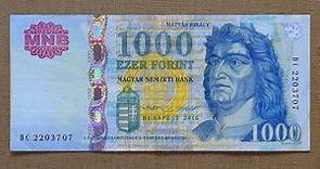 1000 Hungarian Forint Banknote (Thousand Forint Hungary: 2015) Obverse & Reverse