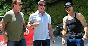 Sylvester Stallone [1946], Arnold Schwarzenegger [1947] and Jean-Claude Van Damme [1960] Training