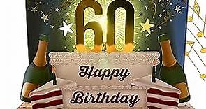 Pop Up 60th Birthday Cards for Women with Light & Sound, 60th Birthday Cards for Men, Happy 60th Birthday Card, 3D Pop Up Birthday Cards for Women, LED Musical Birthday Cards, 1 Card Only