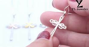 YL Sterling Silver Rose Gold Cross Pendant Necklace
