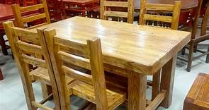 北方榆木餐桌椅组合，一桌六椅