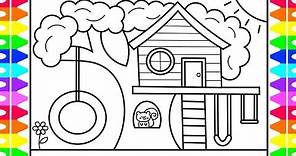 How to Draw a Treehouse for Kids 💙💚💜 Treehouse Drawing | Treehouse Coloring Pages for Kids