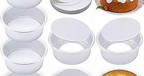4 Inch Round Cake Pan Set of 8, Nonstick Aluminum Baking Pans with 100 Sheets Parchment Paper, Quick Release Removable Bottom Cake Pans for Mini Cheesecakes, Dessert, Pizzas and Quiches