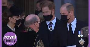 Prince Harry and William Walk Together as Royal Family Departs Prince Philip's Funeral