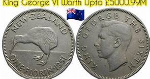 King George VI New Zealand One Florin Coin Value 1951 - Rare Value Coin Of King George VI