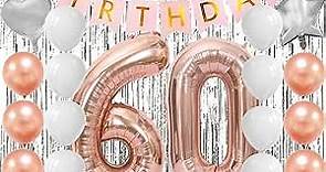 60th Birthday Decorations for Women Rose Gold Happy 60 Birthday Banner 60th Birthday Party Decorations 60 Balloon Numbers