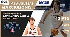 AUGUSTAS MARCIULIONIS game highlights Saint Mary's Gaels vs Pacific Tigers | Game 23 | NCAA
