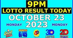 9pm Lotto Result Today October 23 2023 (Monday)