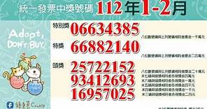 中華民國112年1-2月統一發票中獎號碼(2023年)
