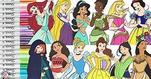 Disney Princess Coloring Book Compilation Official Princesses Ariel Moana Aurora Tiana Snow Mulan