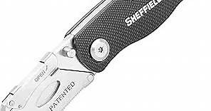Sheffield 12613 Ultimate Lock Back Utility Knife, Folding, Box Cutter Knife, Carpet Knife, Drywall Cutter, and More, Quick-Change Blade, Back Lock Design, Black