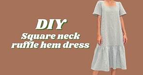DIY Square neck dress with ruffle hem and side pocket | Step by step sewing tutorial